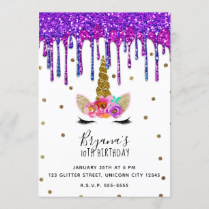 Invitación Fiesta de Cumpleaños de Unicornio con Goteo de Pur