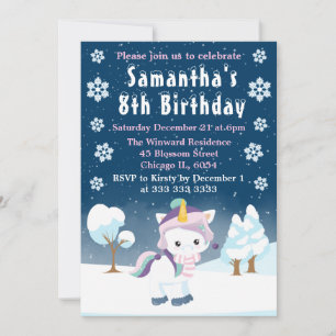 Invitación Fiesta de Cumpleaños de Unicornio de Invierno Azul
