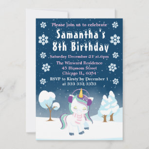 Invitación Fiesta de Cumpleaños de Unicornio de Invierno Azul