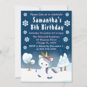 Invitación Fiesta de Cumpleaños de Unicornio de Invierno Azul