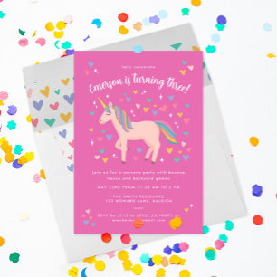 Invitación Fiesta de cumpleaños de Unicornio del arcoiris del