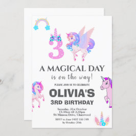 Invitación Fiesta de cumpleaños de Unicornio editable