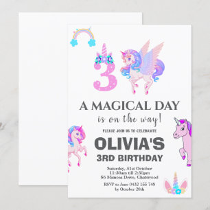 Invitación Fiesta de cumpleaños de Unicornio editable