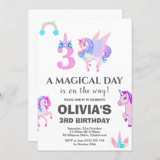 Invitación Fiesta de cumpleaños de Unicornio editable