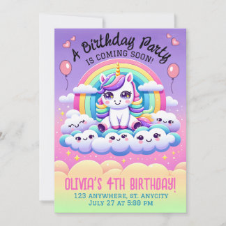 Invitación Fiesta de cumpleaños de Unicornio en personalizabl