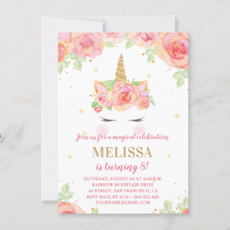 Invitación Fiesta de cumpleaños de unicornio floral de color