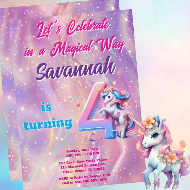Invitación Fiesta de cumpleaños de Unicornio irlandés (Magical Unicorn Birthday Party Invitation)