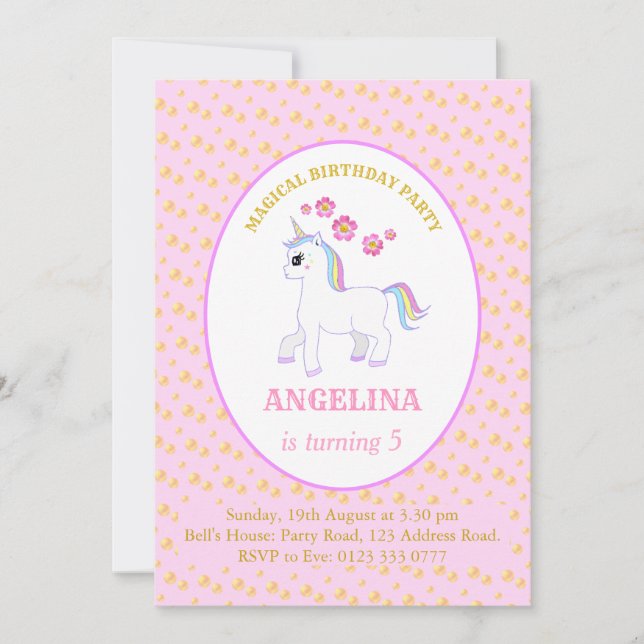 Invitación Fiesta de cumpleaños de unicornio lindo (Anverso)