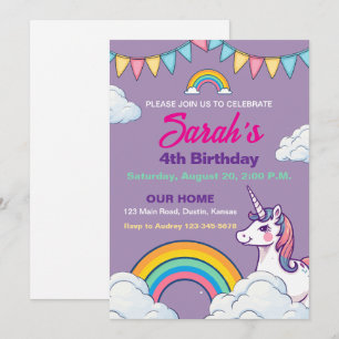 Invitación Fiesta de cumpleaños de unicornio lindo y colorido