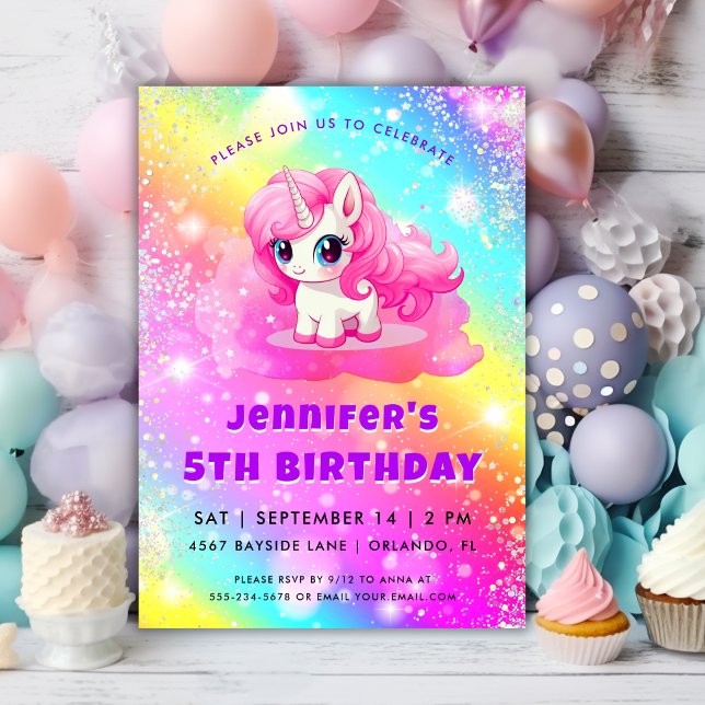 Invitación Fiesta de Cumpleaños de Unicornio Mágico Arcoíris  (Subido por el creador)