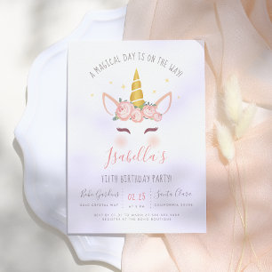 Invitación Fiesta de Cumpleaños de Unicornio Mágico Floral Do
