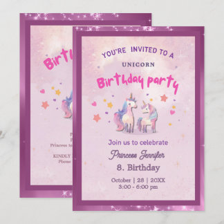 Invitación Fiesta de Cumpleaños de Unicornio Mágico Rosa Capr