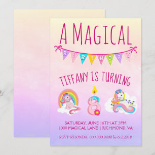 Invitación Fiesta de cumpleaños de Unicornio para 8 años