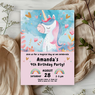 Invitación Fiesta de cumpleaños de Unicornio para Chicas rosa