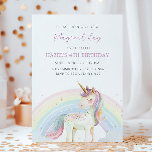Invitación Fiesta de cumpleaños de unicornio pastel y arcoíri