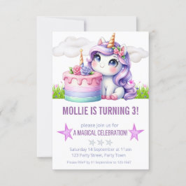 Invitación Fiesta de cumpleaños de Unicornio Princesa Morada