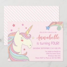 Invitación Fiesta de cumpleaños de Unicornio sobre las estrel