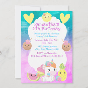 Invitación Fiesta de Cumpleaños de Unicornio Tropical de Vera
