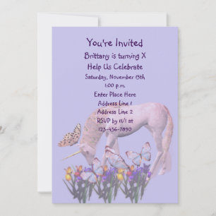 Invitación Fiesta De Cumpleaños De Unicornio Y Mariposas
