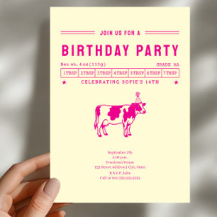 Invitación Fiesta de Cumpleaños de Vaca de Mantequilla Rosa C