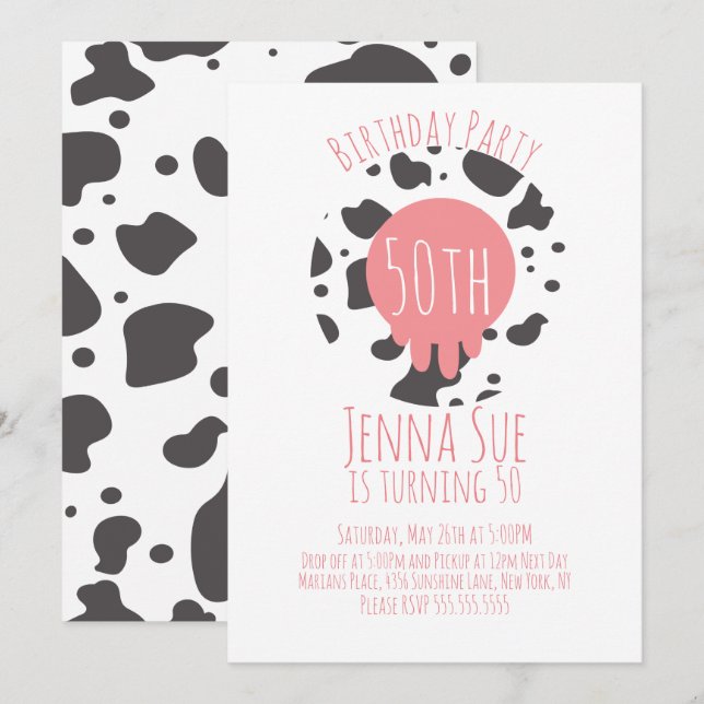 Invitación Fiesta de Cumpleaños de Vaca Estampado de Animal A (Anverso / Reverso)