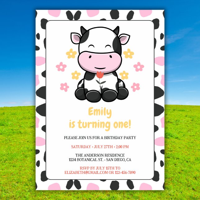 Invitación Fiesta de cumpleaños de vacas blancas y negras (Subido por el creador)