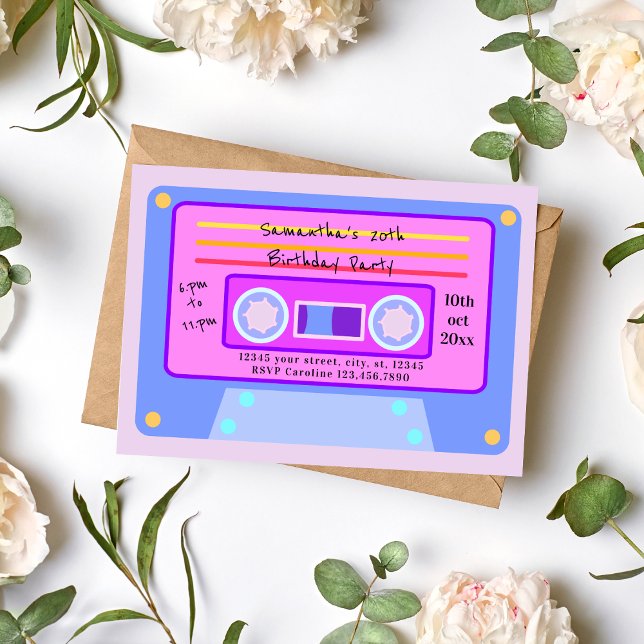 Invitación Fiesta de cumpleaños de Vaporwave Pastel Cassette  (Subido por el creador)