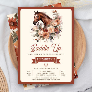 Invitación Fiesta de Cumpleaños de Vaquera con Caballo Floral