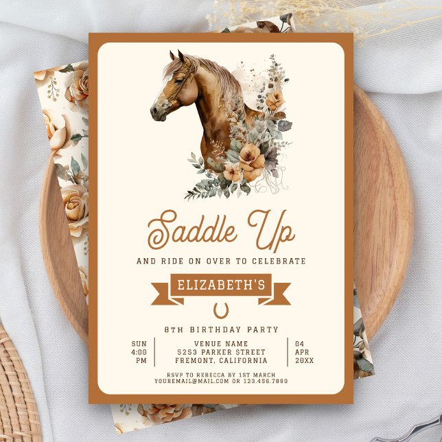 Invitación Fiesta de Cumpleaños de Vaquera Floral Tan Boho (Subido por el creador)