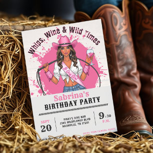 Invitación Fiesta de Cumpleaños de Vaquera Látigos Vino y Tie