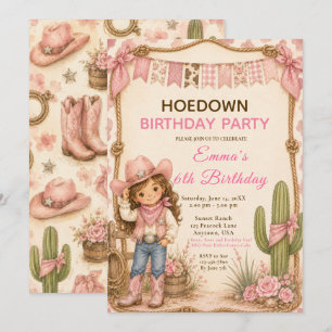 Invitación Fiesta de Cumpleaños de Vaquera Rosa Hoedown