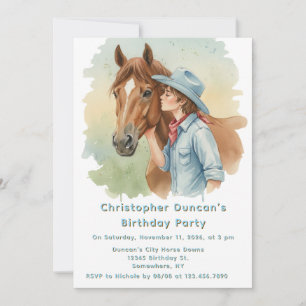Invitación Fiesta de Cumpleaños de Vaquero Azul Besando a un 
