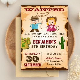 Invitación Fiesta de Cumpleaños de Vaquero Buscado del Oeste 