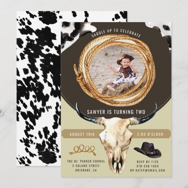 Invitación Fiesta de cumpleaños de vaquero de rodeo occidenta (Anverso / Reverso)