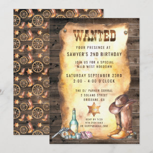 Invitación Fiesta de cumpleaños de vaquero occidental rústico