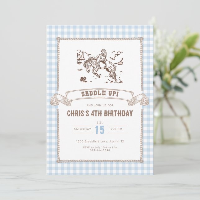 Invitación Fiesta de cumpleaños de vaquero occidental Saddle  (Anverso de pie)