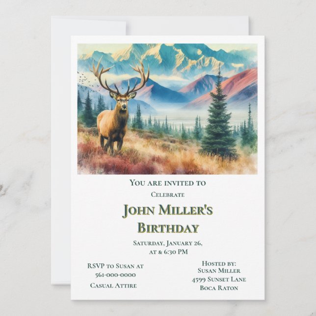 Invitación Fiesta de cumpleaños de venado forestal para él (Anverso)