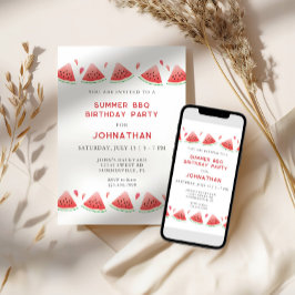 Invitación Fiesta de cumpleaños de verano BBQ en el patio tra