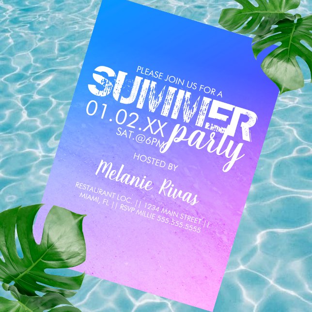 Invitación Fiesta de Cumpleaños de Verano Colorida Playa Azul (Subido por el creador)