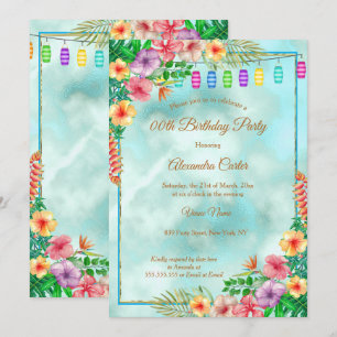 Invitación Fiesta de Cumpleaños de Verano con Hibiscos Tropic