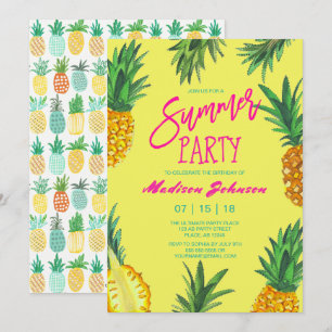 Invitación Fiesta de Cumpleaños de Verano con Piña Brillante