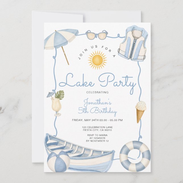Invitación Fiesta de cumpleaños de verano con tema de niño y  (Anverso)