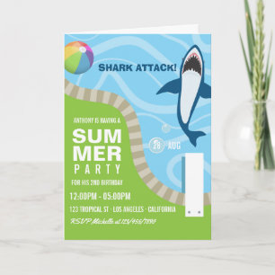 Invitación Fiesta de cumpleaños de verano con tema de tiburon