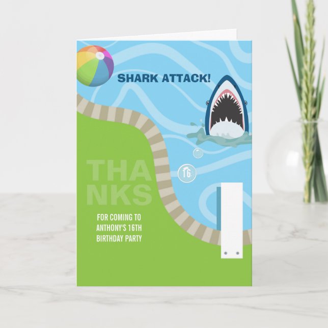 Invitación Fiesta de cumpleaños de verano con tema de tiburón (Anverso)