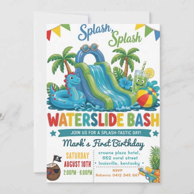 Invitación Fiesta de cumpleaños de verano con tobogán acuátic (Anverso)