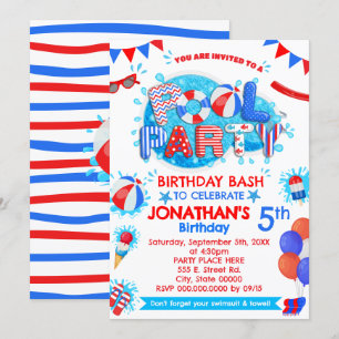 Invitación Fiesta de cumpleaños de verano de la piscina azul 