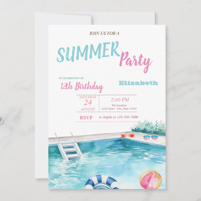 Invitación Fiesta de cumpleaños de verano de las flores de lu (Anverso)
