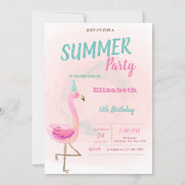Invitación Fiesta de cumpleaños de verano de los flamencos ro