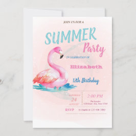 Invitación Fiesta de cumpleaños de verano de los flamencos ro