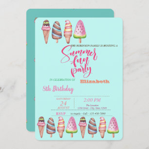 Invitación Fiesta de cumpleaños de verano de los helados